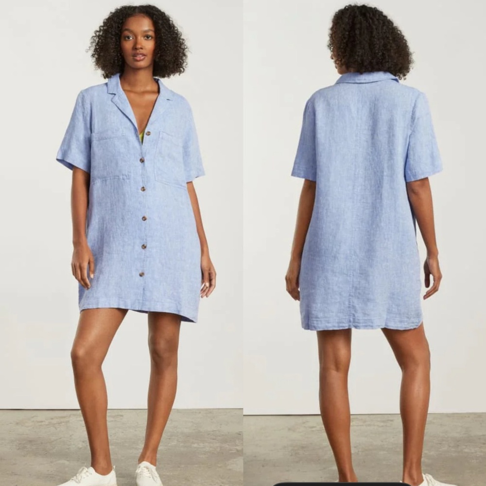 Everlane Daydripper 100% Linen Blue Shirt Dress Tunic Size 4 Beach Resort Pocket